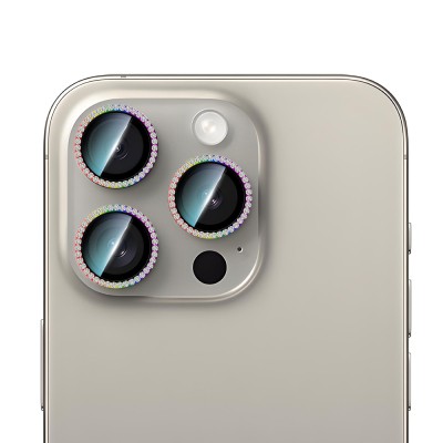 Apple iPhone 15 Pro Max CaseWorld Alloy Sparkling Diamond Serisi Taşlı Lens Koruyucu - 2