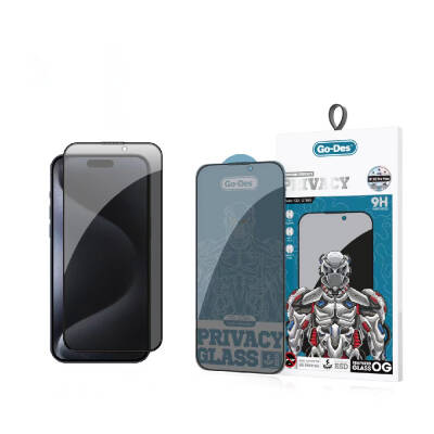 Apple iPhone 15 Pro Max Go Des 9D Full Cover Privacy Tempered Glass Screen Protector - Go Des