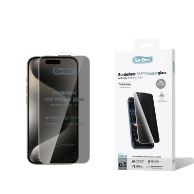 Apple iPhone 15 Pro Max Go Des AF Borderless Privacy Tempered Glass Screen Protector - Go Des