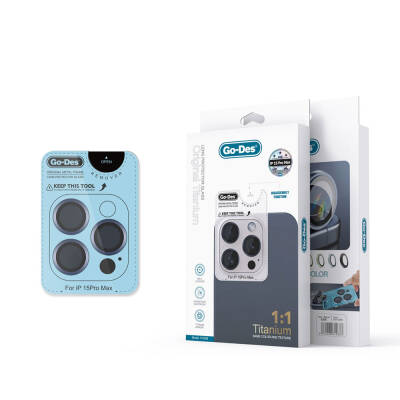 Apple iPhone 15 Pro Max Go Des Titanium Premium Temperli Kamera Lens Koruyucu - Go Des