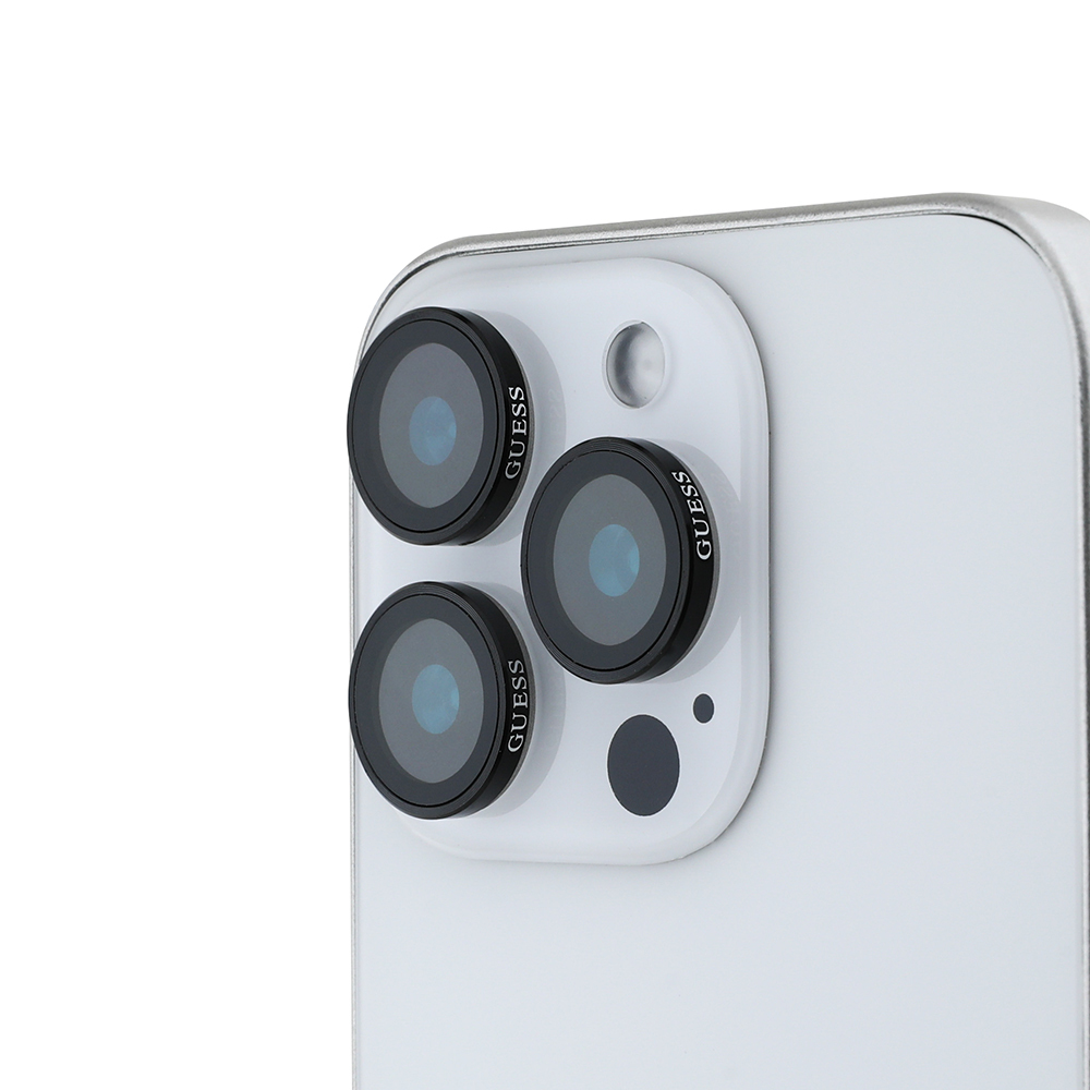 Apple iPhone 15 Pro Max Guess Orjinal Lisanslı Metal Kamera Lens Koruyucu - Siyah