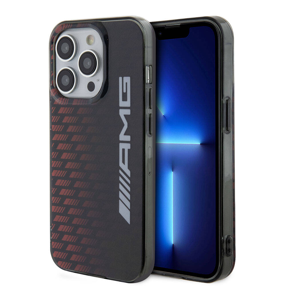 Apple iPhone 15 Pro Max Kılıf AMG Orjinal Lisanslı Çift Katmanlı Büyük Logolu Dörtgen Şerit Desenli Kapak - Siyah