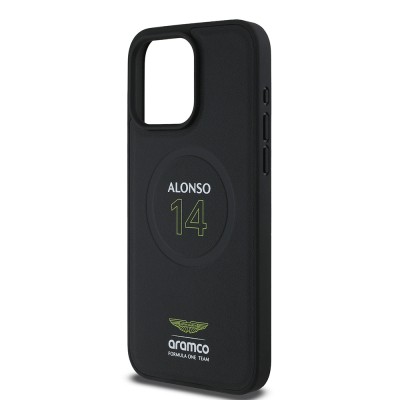 Apple iPhone 15 Pro Max Kılıf Aston Martin Orjinal Lisanslı M-safe Şarj Özellikli PU Deri Alonso 14 Baskılı Kapak - 5