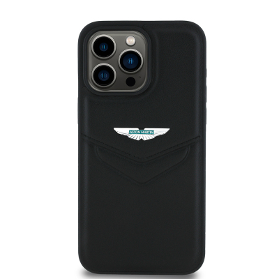 Apple iPhone 15 Pro Max Kılıf Aston Martin Orjinal Lisanslı Victory Dizayn PU Deri Metal Logolu Kapak - Aston Martin