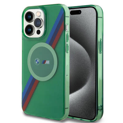 Apple iPhone 15 Pro Max Kılıf BMW M-safe Şarj Özellikli Transparan Tricolor Stripes Orjinal Lisanslı Kapak - BMW