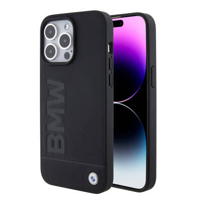 Apple iPhone 15 Pro Max Kılıf BMW Orjinal Lisanslı M-safe Şarj Özellikli Sıcak Damga Logolu Deri Kapak - BMW