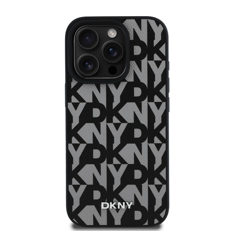 Apple iPhone 15 Pro Max Kılıf DKNY Orjinal Lisanslı M-safe Şarj Özellikli 3D Yazılı Grid Pattern Kapak - 5