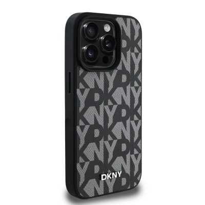 Apple iPhone 15 Pro Max Kılıf DKNY Orjinal Lisanslı M-safe Şarj Özellikli 3D Yazılı Grid Pattern Kapak - 6