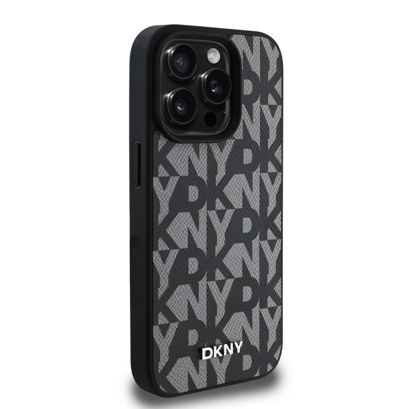 Apple iPhone 15 Pro Max Kılıf DKNY Orjinal Lisanslı M-safe Şarj Özellikli 3D Yazılı Grid Pattern Kapak - 6