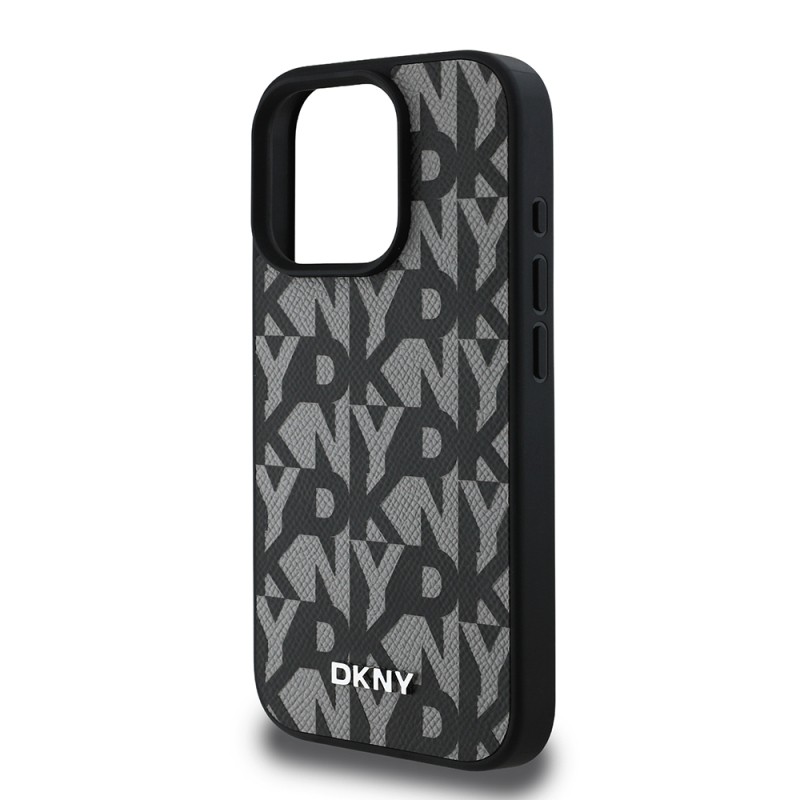 Apple iPhone 15 Pro Max Kılıf DKNY Orjinal Lisanslı M-safe Şarj Özellikli 3D Yazılı Grid Pattern Kapak - 8