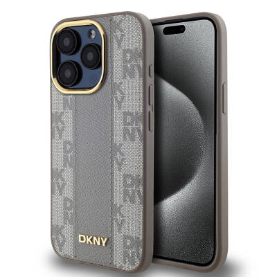 Apple iPhone 15 Pro Max Kılıf DKNY Orjinal Lisanslı M-safe Şarj Özellikli 3D Yazılı Checkered Pattern Kapak - DKNY