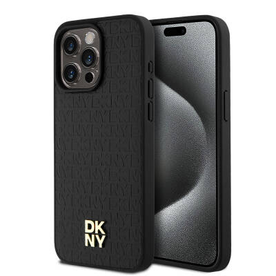 Apple iPhone 15 Pro Max Kılıf DKNY Orjinal Lisanslı M-safe Şarj Özellikli 3D Yazılı Repeat Pattern Kapak - DKNY