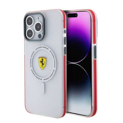 Apple iPhone 15 Pro Max Kılıf Ferrari Orjinal Lisanslı M-safe Şarj Özellikli Kontrast Bumper SF Ring Kapak - Ferrari