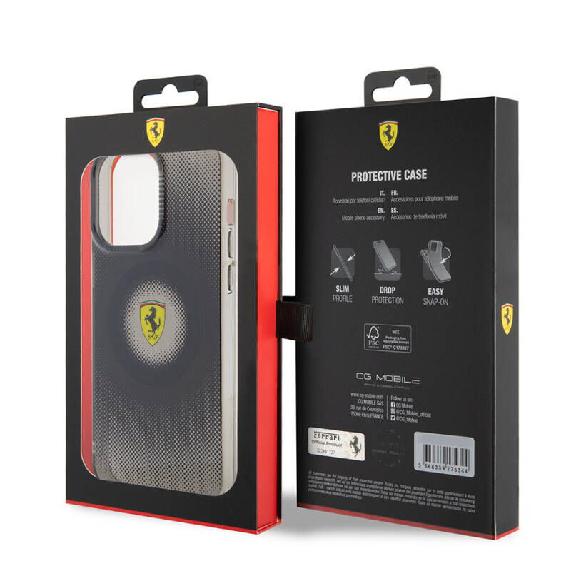 Apple iPhone 15 Pro Max Kılıf Ferrari Orjinal Lisanslı M-safe Şarj Özellikli Parçalanan Noktalar Desenli Kapak - 17