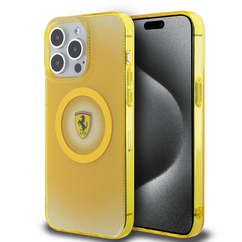 Apple iPhone 15 Pro Max Kılıf Ferrari Orjinal Lisanslı M-safe Şarj Özellikli Parçalanan Noktalar Desenli Kapak - 2