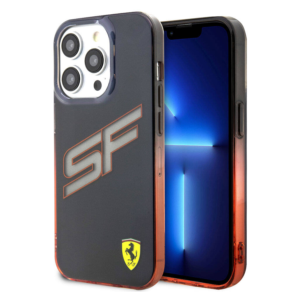 Apple iPhone 15 Pro Max Kılıf Ferrari Orjinal Lisanslı Transparan SF Yazılı Kenarları Renk Geçişli Kapak - Siyah