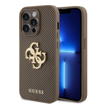 Apple iPhone 15 Pro Max Kılıf Guess Orjinal Lisanslı Delikli Yazı ve 4G Glitter Büyük Metal Logolu Kapak - Guess