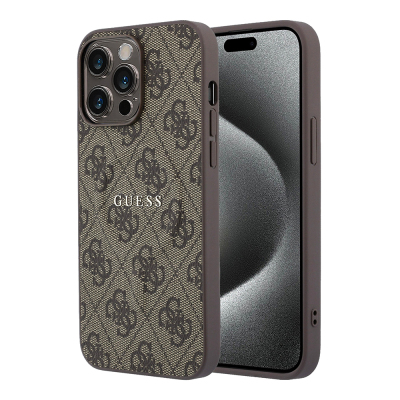 Apple iPhone 15 Pro Max Kılıf Guess Orjinal Lisanslı M-safe Kabartmalı 4G Desenli Yazı Logolu Kapak - Guess
