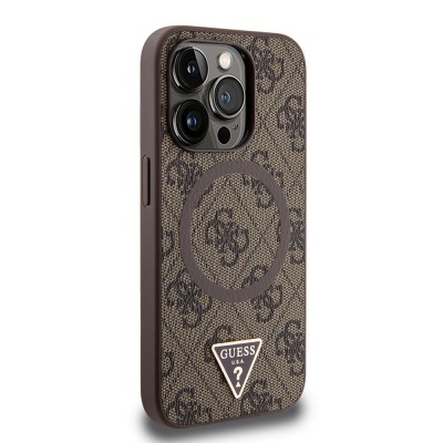 Apple iPhone 15 Pro Max Kılıf Guess Orjinal Lisanslı M-safe Şarj Özellikli PU Üçgen Logo 4G Desenli Kapak - 7