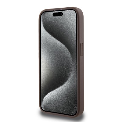 Apple iPhone 15 Pro Max Kılıf Guess Orjinal Lisanslı M-safe Şarj Özellikli PU Üçgen Logo 4G Desenli Kapak - 8