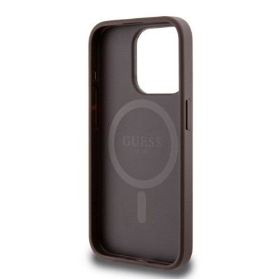 Apple iPhone 15 Pro Max Kılıf Guess Orjinal Lisanslı M-safe Şarj Özellikli PU Üçgen Logo 4G Desenli Kapak - 10