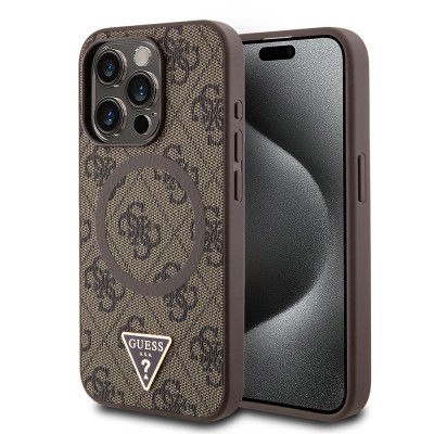 Apple iPhone 15 Pro Max Kılıf Guess Orjinal Lisanslı M-safe Şarj Özellikli PU Üçgen Logo 4G Desenli Kapak - 2