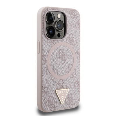 Apple iPhone 15 Pro Max Kılıf Guess Orjinal Lisanslı M-safe Şarj Özellikli PU Üçgen Logo 4G Desenli Kapak - 14