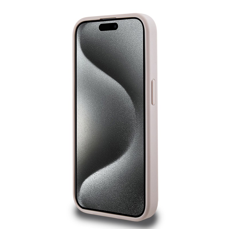 Apple iPhone 15 Pro Max Kılıf Guess Orjinal Lisanslı M-safe Şarj Özellikli PU Üçgen Logo 4G Desenli Kapak - 15
