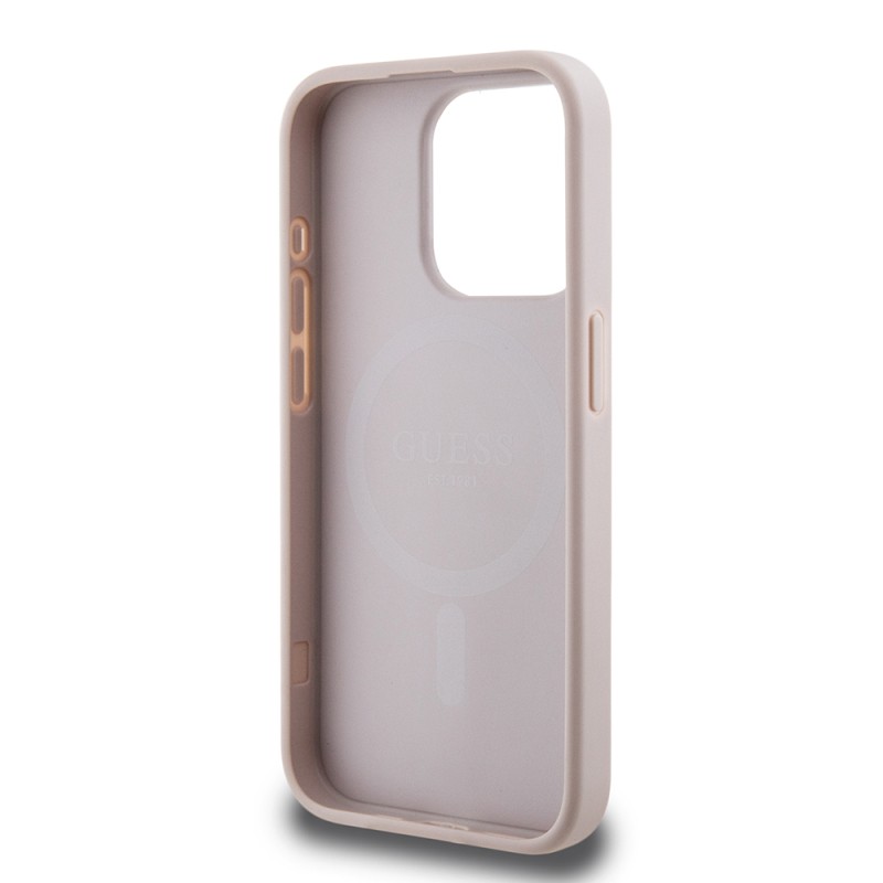 Apple iPhone 15 Pro Max Kılıf Guess Orjinal Lisanslı M-safe Şarj Özellikli PU Üçgen Logo 4G Desenli Kapak - 17