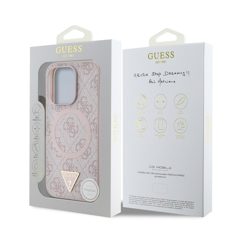 Apple iPhone 15 Pro Max Kılıf Guess Orjinal Lisanslı M-safe Şarj Özellikli PU Üçgen Logo 4G Desenli Kapak - 18