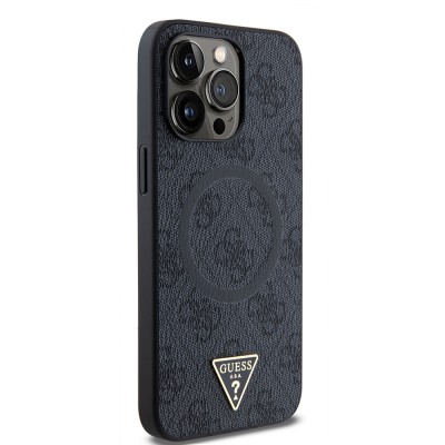 Apple iPhone 15 Pro Max Kılıf Guess Orjinal Lisanslı M-safe Şarj Özellikli PU Üçgen Logo 4G Desenli Kapak - 21