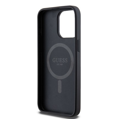 Apple iPhone 15 Pro Max Kılıf Guess Orjinal Lisanslı M-safe Şarj Özellikli PU Üçgen Logo 4G Desenli Kapak - 24