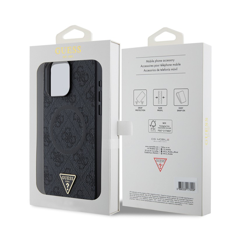 Apple iPhone 15 Pro Max Kılıf Guess Orjinal Lisanslı M-safe Şarj Özellikli PU Üçgen Logo 4G Desenli Kapak - 25
