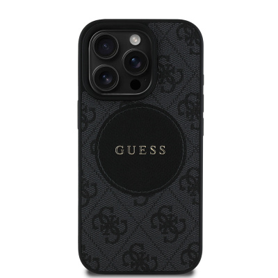 Apple iPhone 15 Pro Max Kılıf Guess Orjinal Lisanslı M-safe Şarj Özellikli Yazı Logolu Circle Classic Kapak - Guess