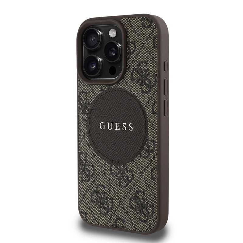 Apple iPhone 15 Pro Max Kılıf Guess Orjinal Lisanslı M-safe Şarj Özellikli Yazı Logolu Circle Classic Kapak - 13