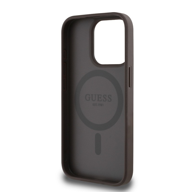 Apple iPhone 15 Pro Max Kılıf Guess Orjinal Lisanslı M-safe Şarj Özellikli Yazı Logolu Circle Classic Kapak - 17
