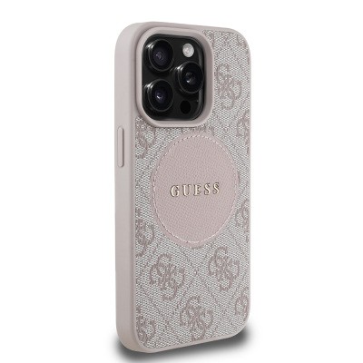 Apple iPhone 15 Pro Max Kılıf Guess Orjinal Lisanslı M-safe Şarj Özellikli Yazı Logolu Circle Classic Kapak - 21