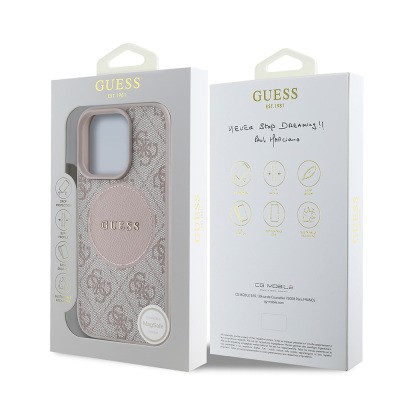 Apple iPhone 15 Pro Max Kılıf Guess Orjinal Lisanslı M-safe Şarj Özellikli Yazı Logolu Circle Classic Kapak - 25