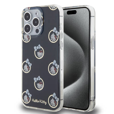 Apple iPhone 15 Pro Max Kılıf Hello Kitty Orjinal Lisanslı Elektroplating Kaplama Kabarcık Baskılı Kapak - Hello Kitty