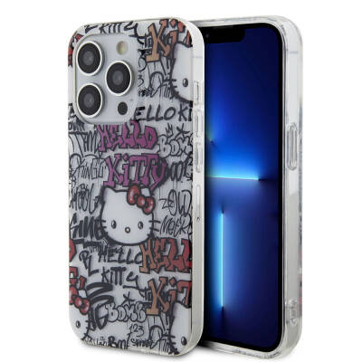 Apple iPhone 15 Pro Max Kılıf Hello Kitty Orjinal Lisanslı İkonik Logolu Etiket Graffiti Kapak - Hello Kitty