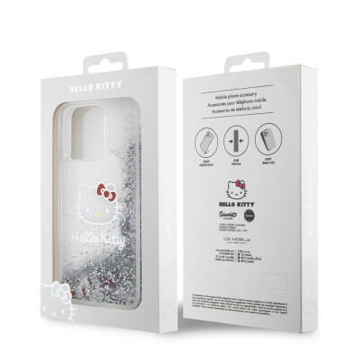 Apple iPhone 15 Pro Max Kılıf Hello Kitty Orjinal Lisanslı İkonik Sıvılı Glitter Kapak - 9