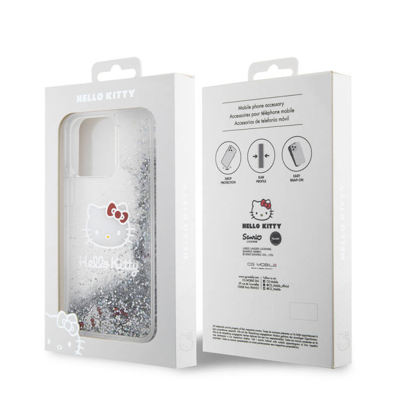 Apple iPhone 15 Pro Max Kılıf Hello Kitty Orjinal Lisanslı İkonik Sıvılı Glitter Kapak - 9