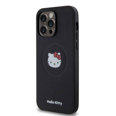 Apple iPhone 15 Pro Max Kılıf Hello Kitty Orjinal Lisanslı M-safe Şarj Özellikli Kitty Head Deri Kapak - 2