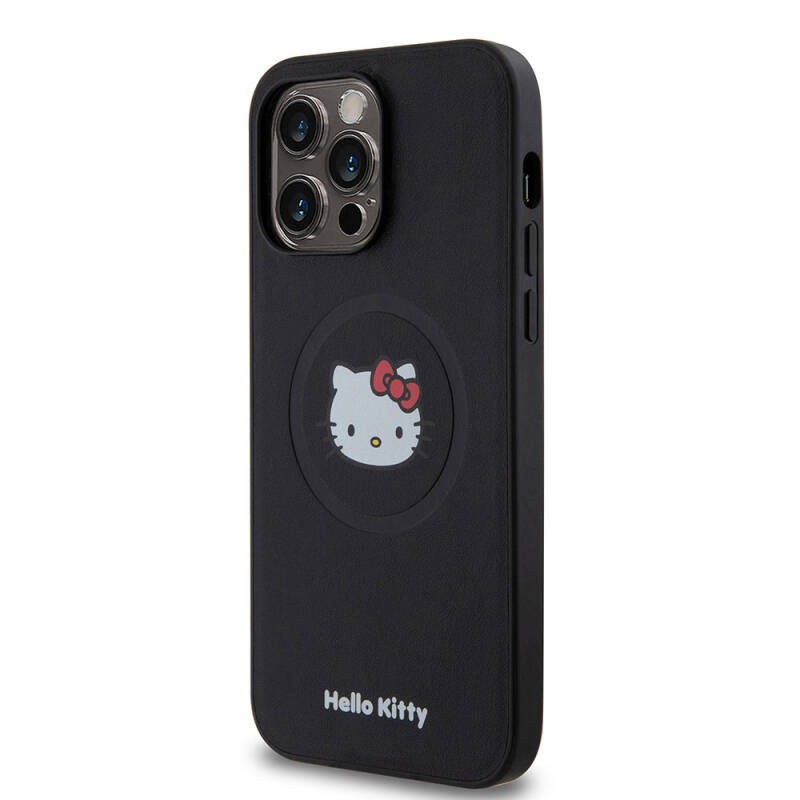 Apple iPhone 15 Pro Max Kılıf Hello Kitty Orjinal Lisanslı M-safe Şarj Özellikli Kitty Head Deri Kapak - 2