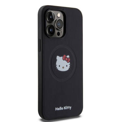 Apple iPhone 15 Pro Max Kılıf Hello Kitty Orjinal Lisanslı M-safe Şarj Özellikli Kitty Head Deri Kapak - 3