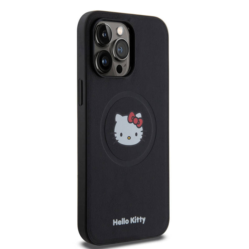 Apple iPhone 15 Pro Max Kılıf Hello Kitty Orjinal Lisanslı M-safe Şarj Özellikli Kitty Head Deri Kapak - 3