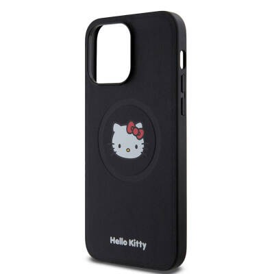 Apple iPhone 15 Pro Max Kılıf Hello Kitty Orjinal Lisanslı M-safe Şarj Özellikli Kitty Head Deri Kapak - 5