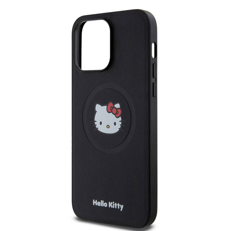 Apple iPhone 15 Pro Max Kılıf Hello Kitty Orjinal Lisanslı M-safe Şarj Özellikli Kitty Head Deri Kapak - 5