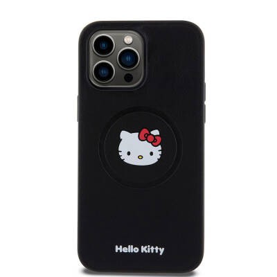 Apple iPhone 15 Pro Max Kılıf Hello Kitty Orjinal Lisanslı M-safe Şarj Özellikli Kitty Head Deri Kapak - 8