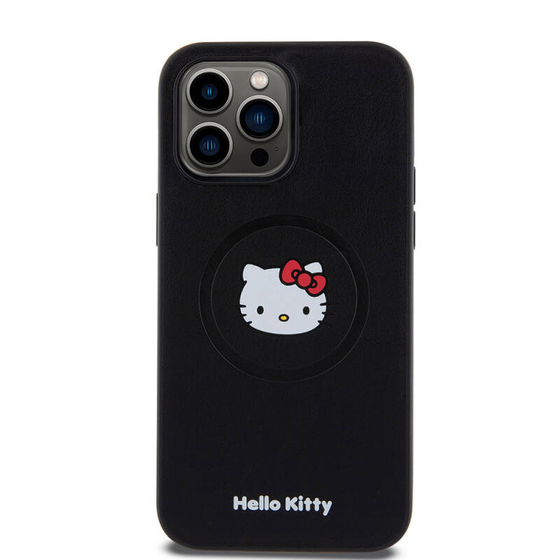 Apple iPhone 15 Pro Max Kılıf Hello Kitty Orjinal Lisanslı M-safe Şarj Özellikli Kitty Head Deri Kapak - 8